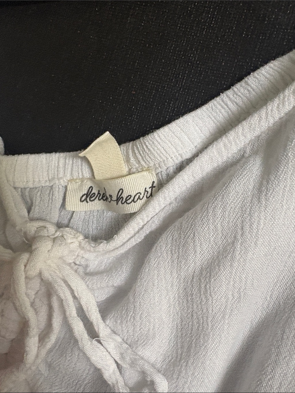 Derek heart White-Trim Peasant Top - boho Junior Off-Shoulder Blouse tassles xl - Picture 8 of 14